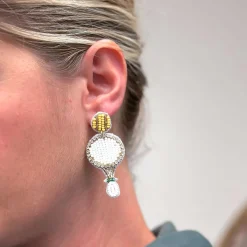 Glitzy Beaded Tennis Racket Dangle Earrings