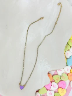 Glitzy Chain Heart Necklace - Purple