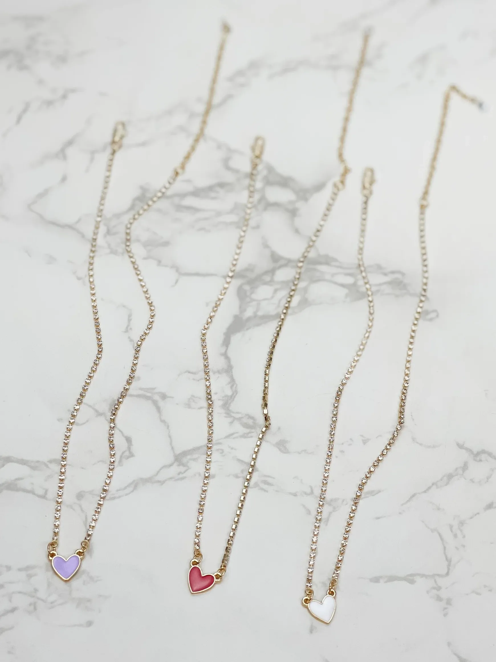 Glitzy Chain Heart Necklace - Red