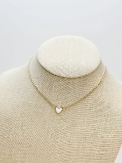 Glitzy Chain Heart Necklace - White