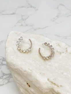 Glitzy Cubic Zirconia Hoop Earrings - Gold