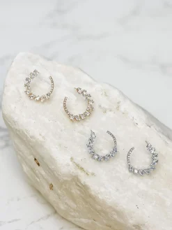 Glitzy Cubic Zirconia Hoop Earrings - Silver