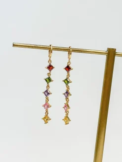 Glitzy Diamond Drop Chain Earrings - Multi
