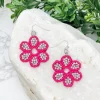 Glitzy Flower Beaded Dangle Earrings - Hot Pink