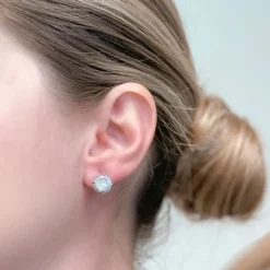 Glitzy Halo Circle Stud Earrings - Silver