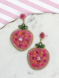 Glitzy Jewel Strawberry Beaded Dangle Earrings