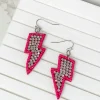 Glitzy Lightning Bolt Beaded Dangle Earrings - Hot Pink