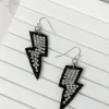 Glitzy Lightning Bolt Beaded Dangle Earrings - Black