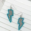 Glitzy Lightning Bolt Beaded Dangle Earrings - Turquoise