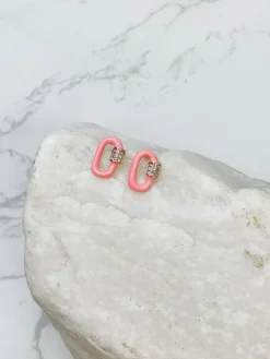 Glitzy Locked Link Earrings - Pink