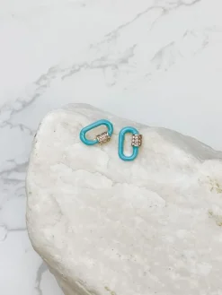 Glitzy Locked Link Earrings - Blue