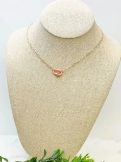 Glitzy Locked Link Pendant Necklace - Pink