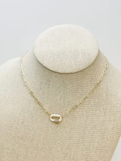 Glitzy Locked Link Pendant Necklace - White