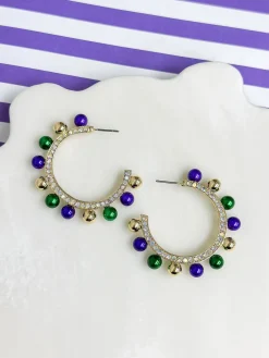 Glitzy Mardi Gras Hoop Earrings