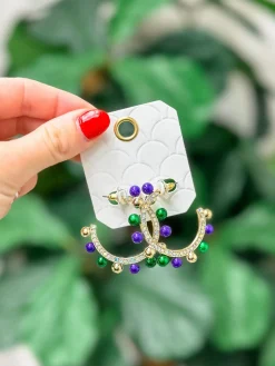Glitzy Mardi Gras Hoop Earrings