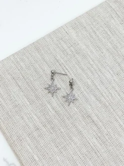 Glitzy North Star Drop Earrings - Silver