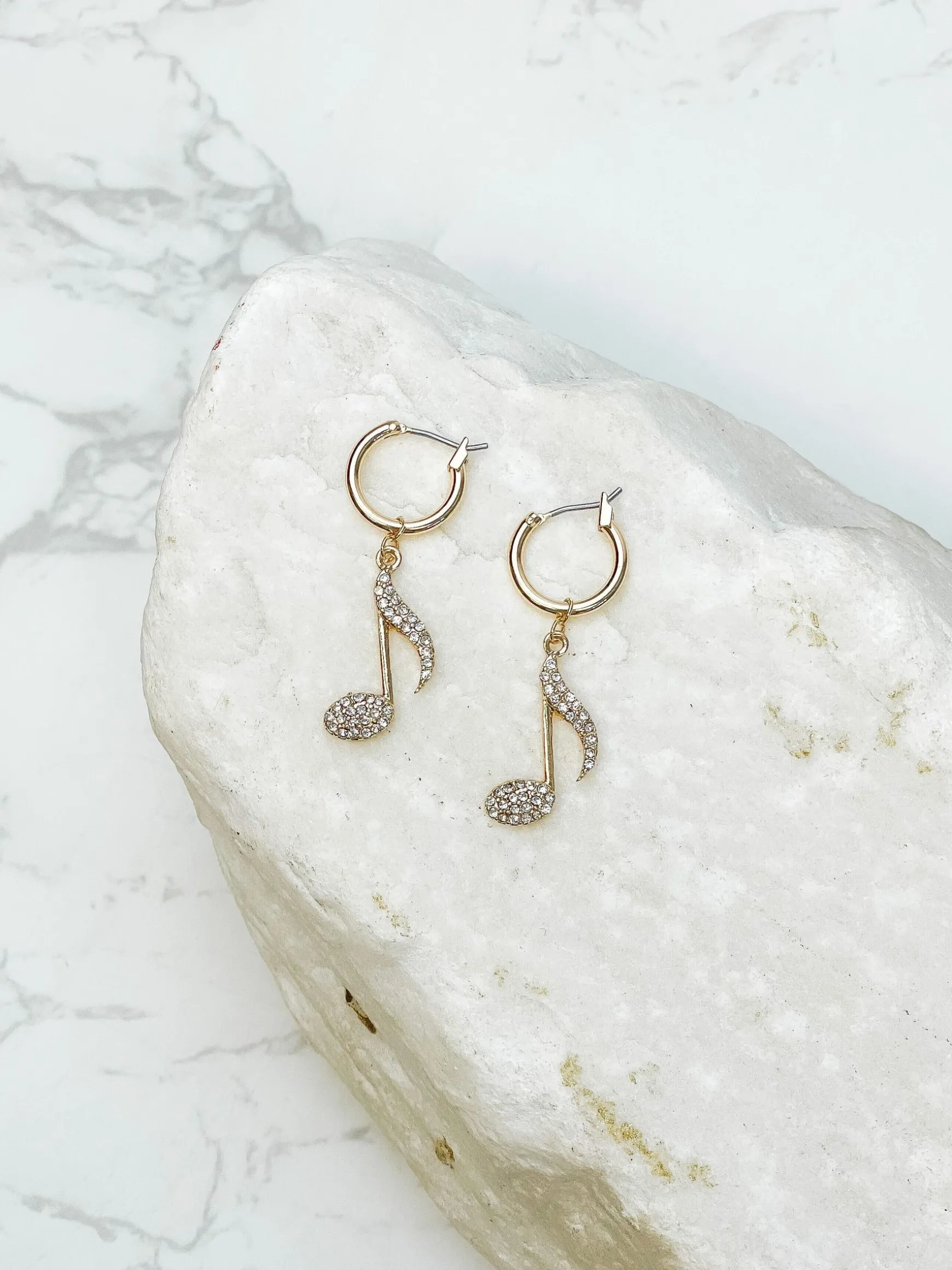 Glitzy Note Music Huggie Hoop Dangle Earrings