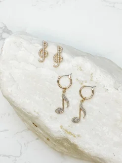 Glitzy Note Music Huggie Hoop Dangle Earrings
