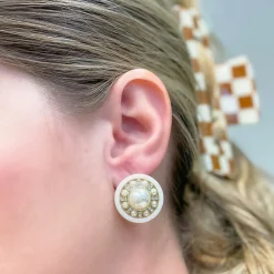 Glitzy Pearl Medallion Post Earrings