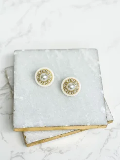 Glitzy Pearl Medallion Post Earrings