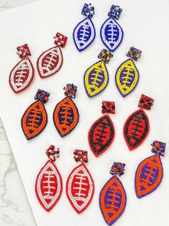Glitzy Post Football Dangle Earrings - Purple & Orange