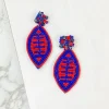Glitzy Post Football Dangle Earrings - Red & Blue