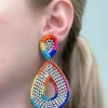 Glitzy Seed Bead Teardrop Dangle Earrings - Rainbow