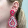 Glitzy Seed Bead Teardrop Dangle Earrings - Pink