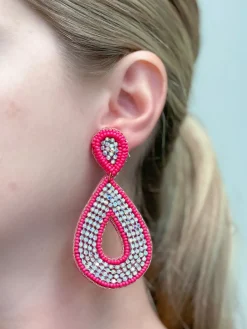 Glitzy Seed Bead Teardrop Dangle Earrings - Pink