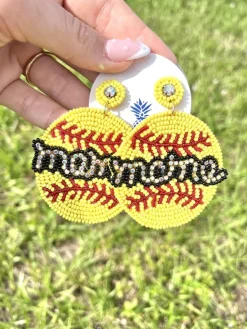Glitzy Softball Mama Beaded Dangle Earrings