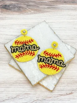 Glitzy Softball Mama Beaded Dangle Earrings