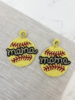 Glitzy Softball Mama Beaded Dangle Earrings