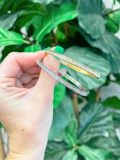 Glitzy Stainless Steel Hinge Bangle Bracelet - Silver