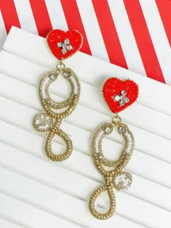 Glitzy Stethoscope Beaded Dangle Earrings