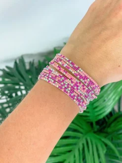 Glitzy Stretch Bracelet Stack - Pink