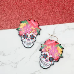 Glitzy Sugar Skull Acrylic Dangle Earrings