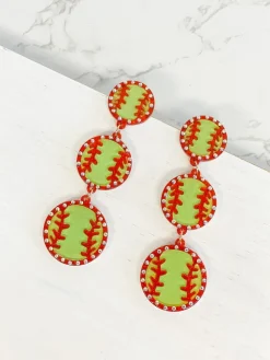 Glitzy Tiered Acrylic Softball Earrings