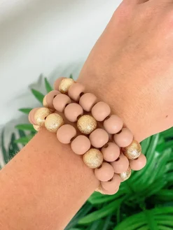 Gold & Color Bead Bracelet Stack - Blush