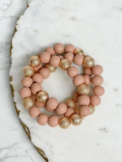 Gold & Color Bead Bracelet Stack - Blush