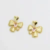 Gold & Crystal Bow Heart Stud Earrings