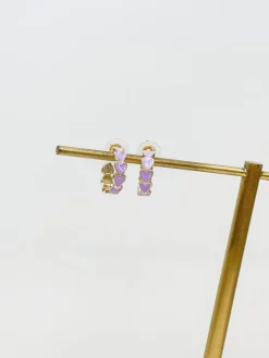Gold & Enamel Heart Hoop Earrings - Purple