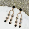 Gold & Glass Bead Arch Dangle Earrings - Black