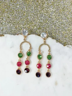 Gold & Glass Bead Arch Dangle Earrings - Multi