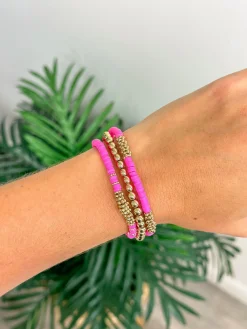 Gold & Hot Pink Stack Stretch Bracelet Set
