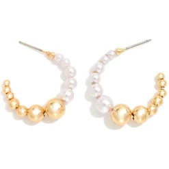 Gold & Pearl Beaded Hoop Earrings