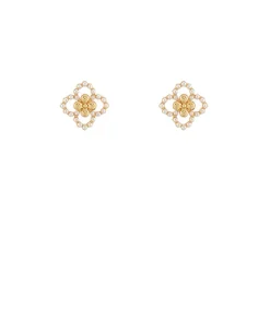 Gold & Pearl Clover Flower Stud Earrings