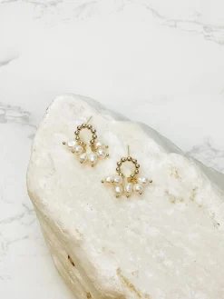 Gold & Pearl Dangle Post Earrings