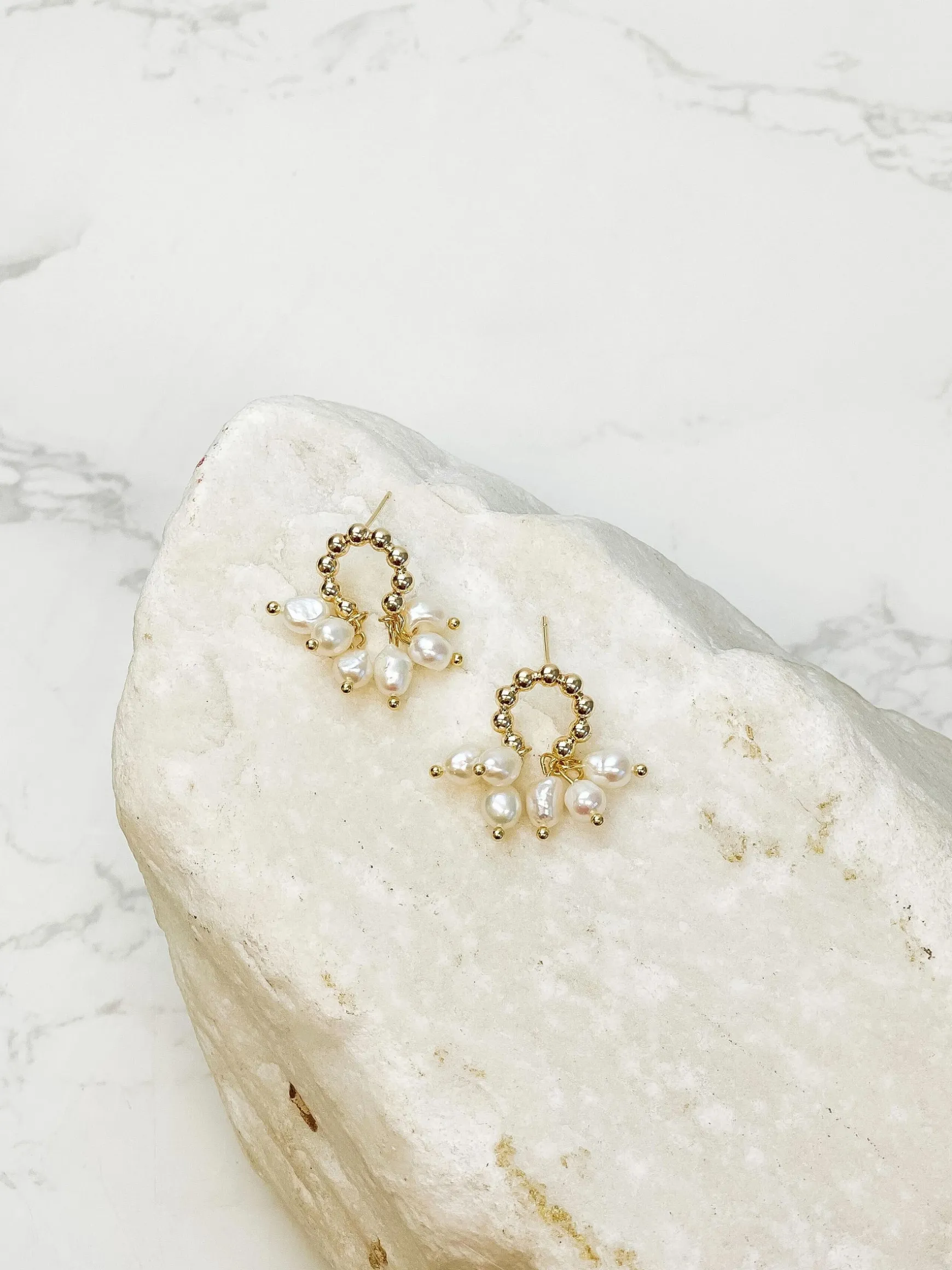 Gold & Pearl Dangle Post Earrings