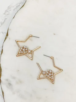 Gold & Pearl Star Hoop Earrings