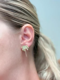 Gold & Rhinestone Palm Tree Stud Earrings